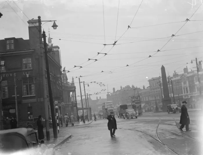 Framed Print : Demolition and construction Co, electrical wires overhead, trolley buses Framed Print : Demolition and construction Co, electrical wires overhead, trolley buses