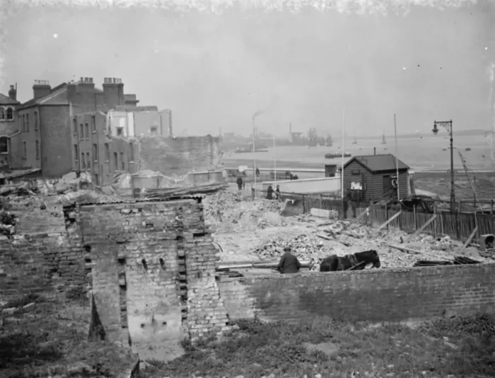Framed Print : The demolition of houses on Erith water front. 1936 Framed Print : The demolition of houses on Erith water front. 1936