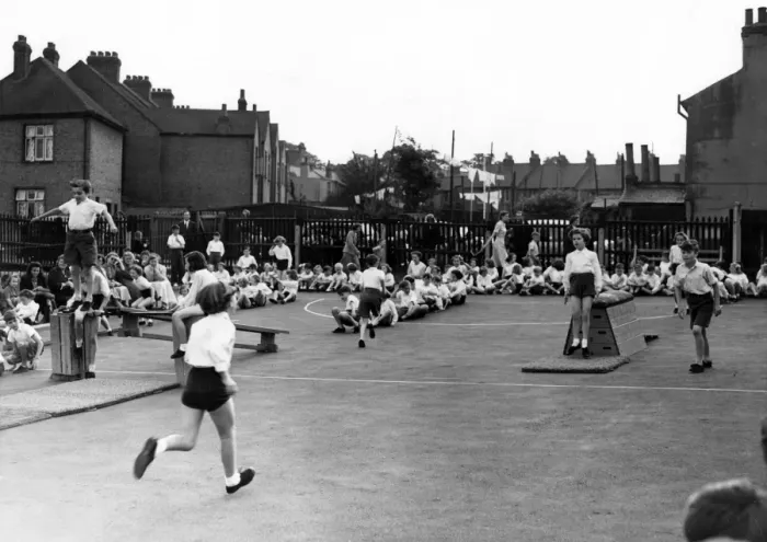 Framed Print : A demonstration of physical education at Denton School 26 July 1954 Framed Print : A demonstration of physical education at Denton School 26 July 1954