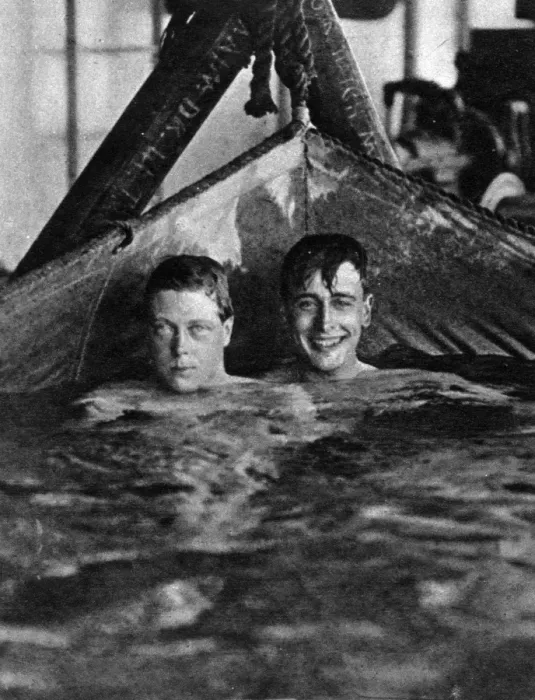 Framed Print : A dip in a canvas swimming-bath stretched between the Renowns guns; The Prince of Wales
