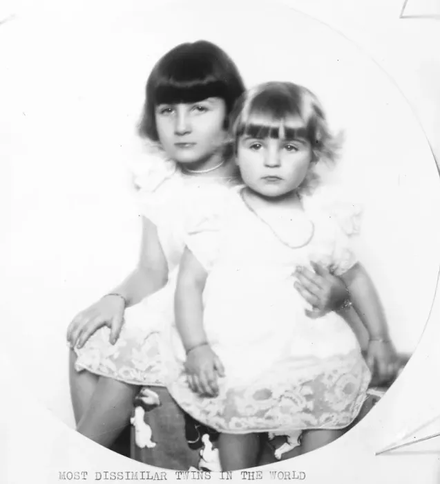 Framed Print : Most dissimilar twins in the world. Inez and Marie Deschamps, the small daughters Framed Print : Most dissimilar twins in the world. Inez and Marie Deschamps, the small daughters
