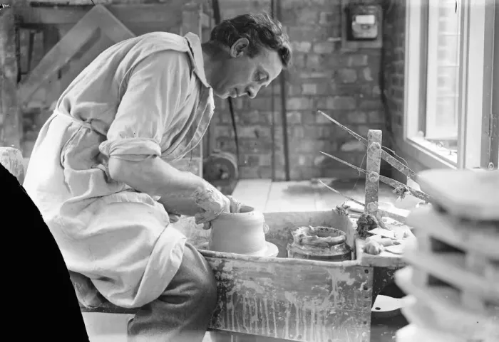 Framed Print : Distinguished artist potter who has his studio and kiln in London garden. Beautiful