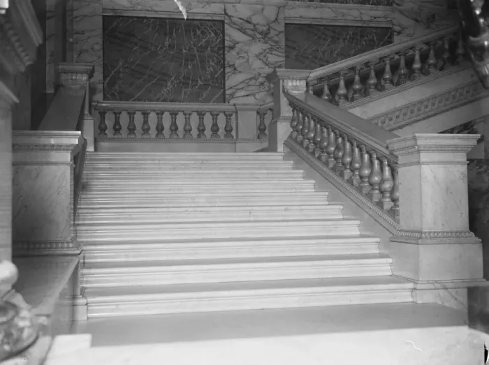 Framed Print : Dorchester House ( Park Lane ) for sale. The white marble staircase. 1 December 1926 Framed Print : Dorchester House ( Park Lane ) for sale. The white marble staircase. 1 December 1926