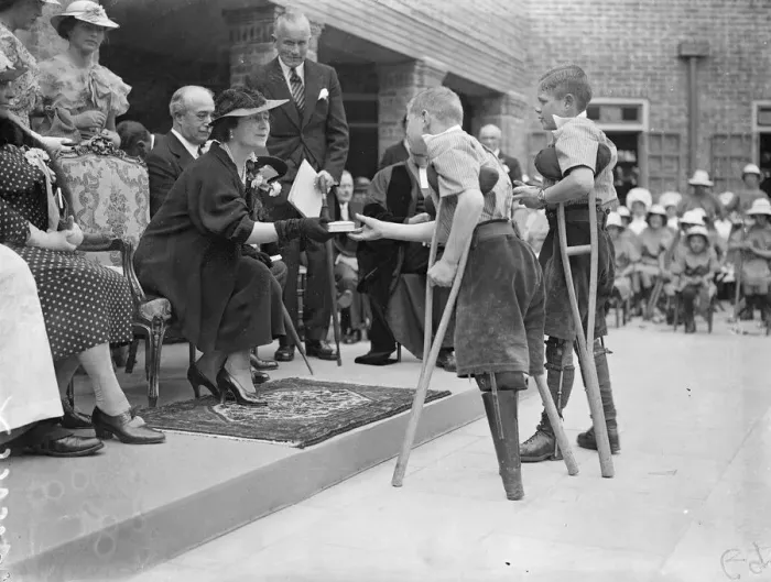 Framed Print : Duchess of York receives gifts for Princess from crippled children at Chailey schools Framed Print : Duchess of York receives gifts for Princess from crippled children at Chailey schools