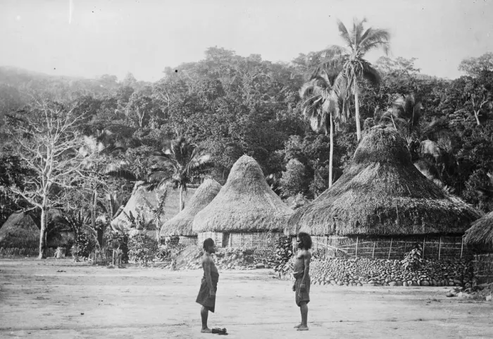 Framed Print : Duke and Duchess of Yorks tour, to visit Suva, Fiji Islands. A typical native village Framed Print : Duke and Duchess of Yorks tour, to visit Suva, Fiji Islands. A typical native village