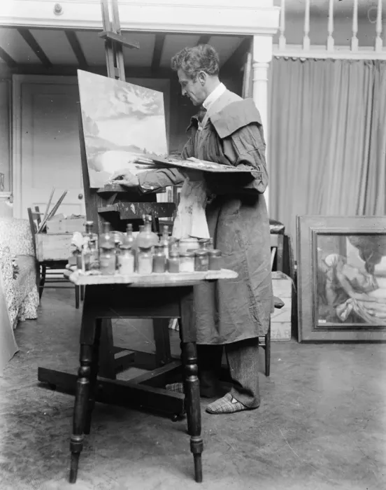 Framed Print : Earls son painting Dukes pictures. The Hon Neville Lytton engaged at his London Framed Print : Earls son painting Dukes pictures. The Hon Neville Lytton engaged at his London