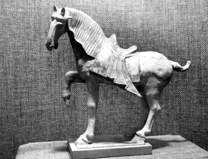 Framed Print : Early Chinese tomb model of a horse, unglazed, but with traces of pigment. T ang