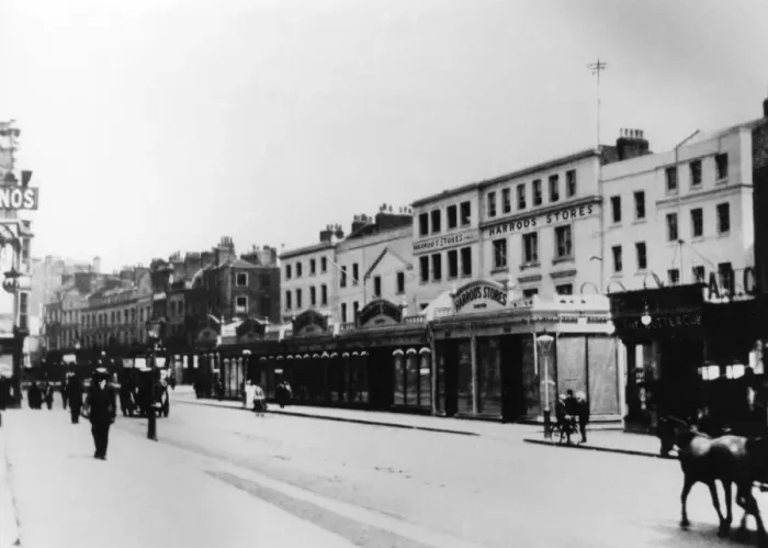 Framed Print : Early exterior of Harrods store. London Framed Print : Early exterior of Harrods store. London