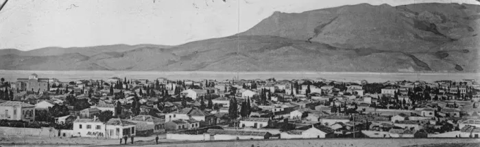 Framed Print : Earthquake wrecks historic city. Corinth, the modern Greek city, built near Framed Print : Earthquake wrecks historic city. Corinth, the modern Greek city, built near