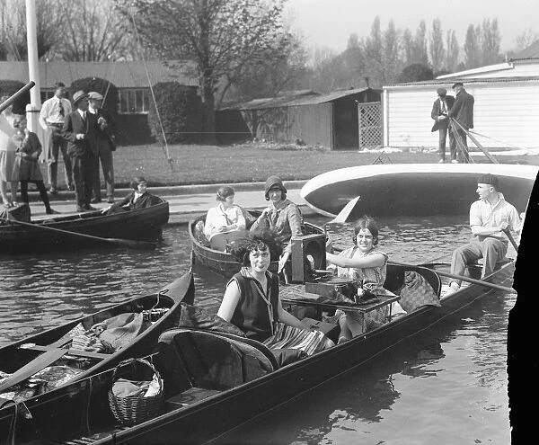 Easter sailing meet opens at Teddington. A merry party on the river. 2 April 1926