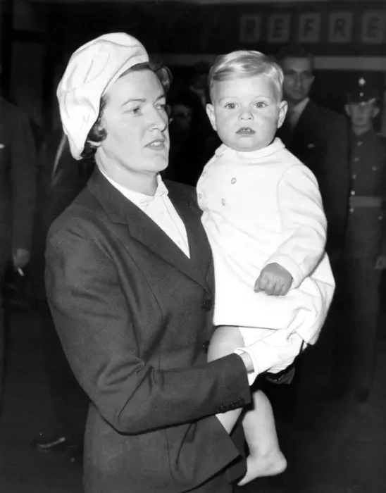 Framed Print : Eighteen-month-old Prince Andrew, in the arms of his nurse Miss Mabel Anderson when