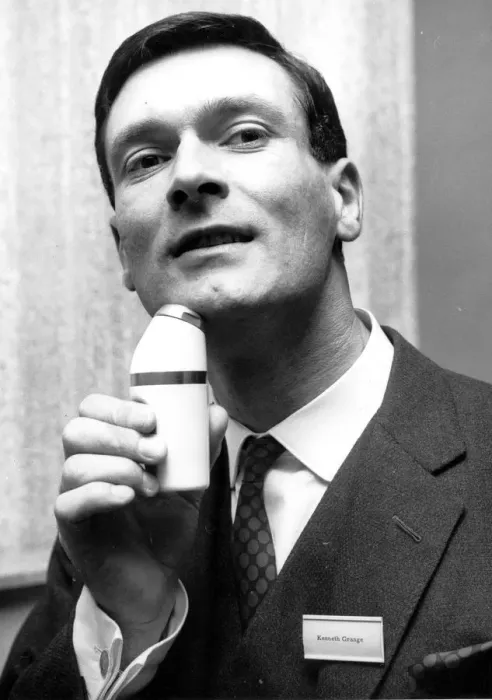 Framed Print : Elegant Shave Kenneth Grange of North London uses cordless electric shaver 22 May 1963 Framed Print : Elegant Shave Kenneth Grange of North London uses cordless electric shaver 22 May 1963