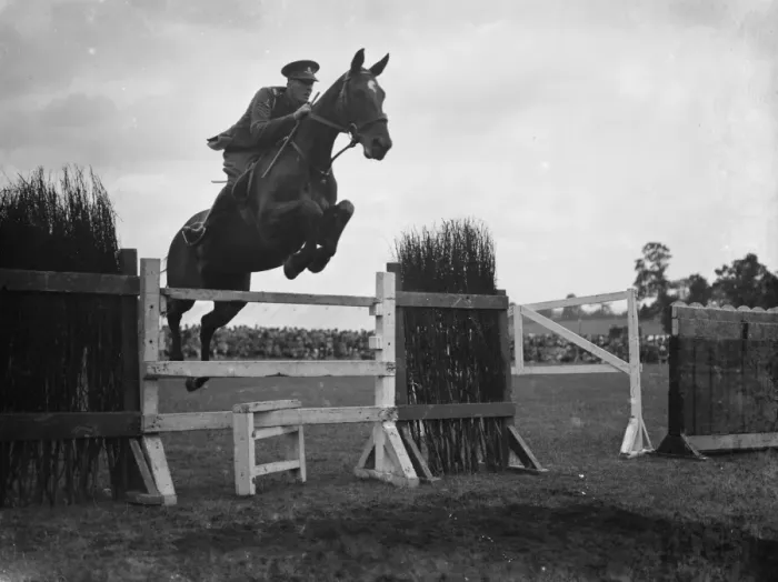 Framed Print : The Eltham and Bromley gymkhama. Sergent Sennett ( R A Woolwich ) Horse jumping