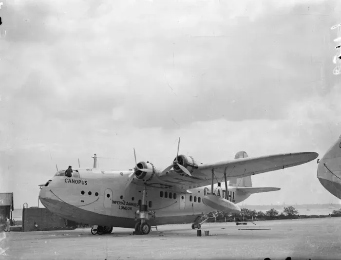 Framed Print : Empire flying boat pre-pared for inauguration of new air route to South Africa Framed Print : Empire flying boat pre-pared for inauguration of new air route to South Africa