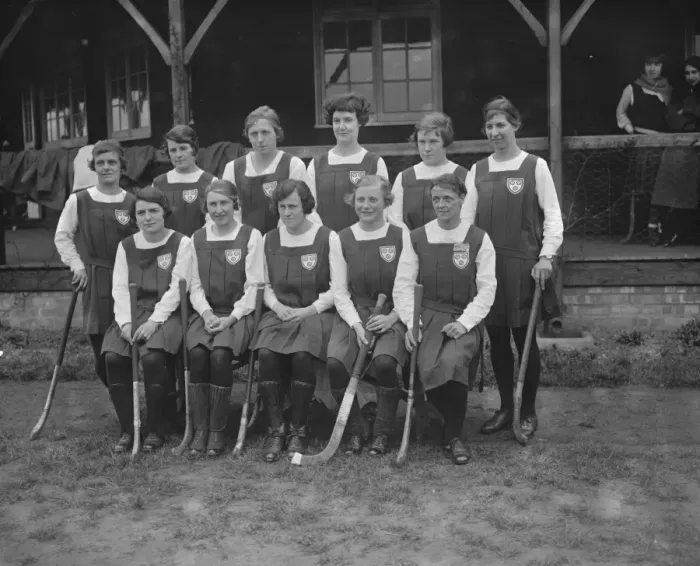 Framed Print : England versus Scotland, ladies hockey at Merton. The English team. Standing Framed Print : England versus Scotland, ladies hockey at Merton. The English team. Standing