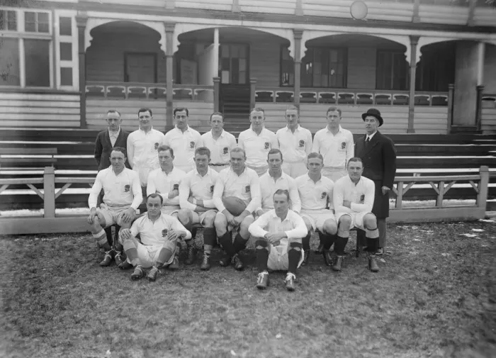Framed Print : England versus Wales in rugby match at Cardiff. The English team. Back row left to right Framed Print : England versus Wales in rugby match at Cardiff. The English team. Back row left to right