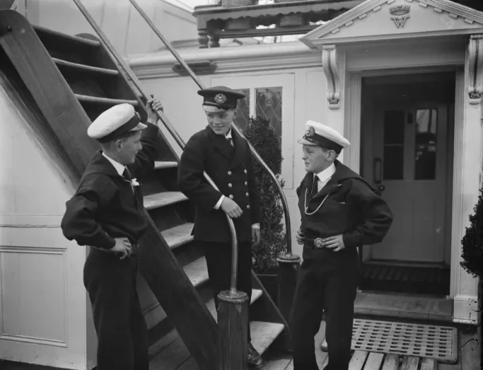 Framed Print : Englands youngest sailor on his ship The youngest sailor cadet in the British Isles