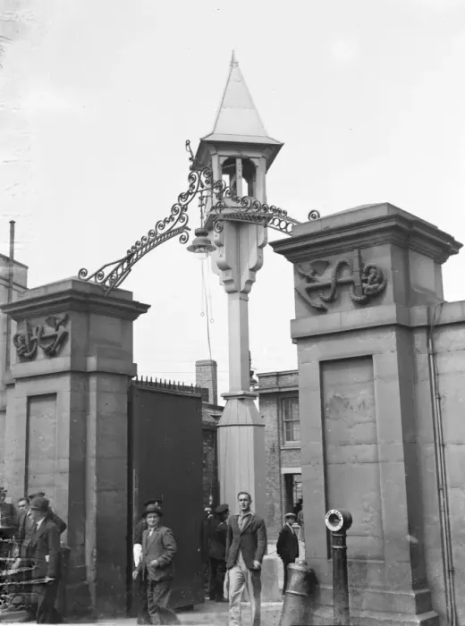Framed Print : The entrance and bell at Woolwich Dockyard, London. 1939