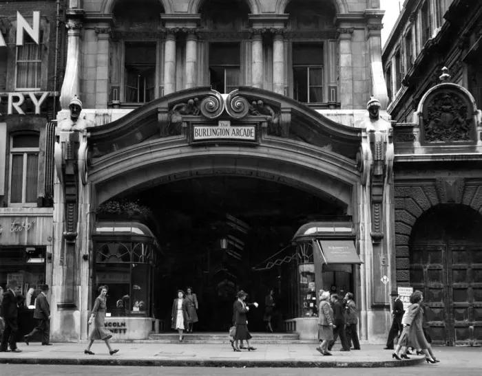 Framed Print : The entrance to the Burlington Arcade, London. 1948