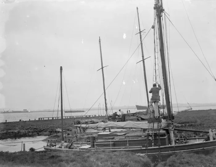Framed Print : Erith yacht club. Sailors climb the rigging. 1936 Framed Print : Erith yacht club. Sailors climb the rigging. 1936