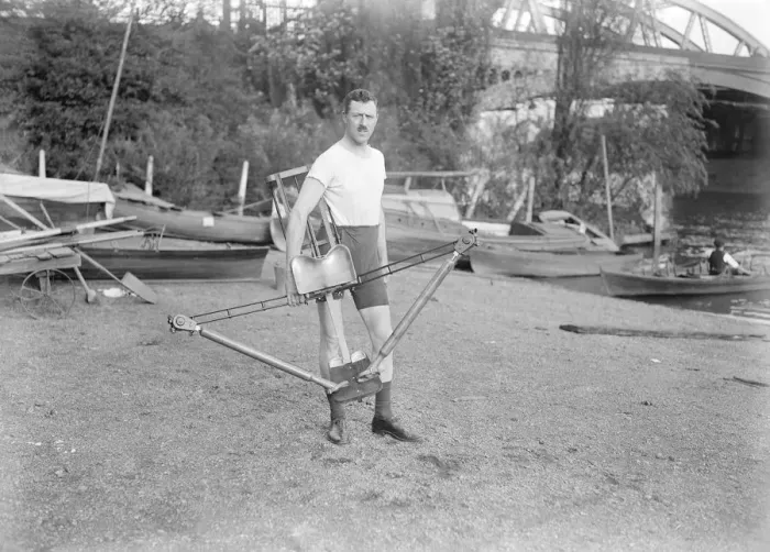 Framed Print : Ernest Barrys Home Trainer and Exercising Machine Ernest Barry, the famous sculler