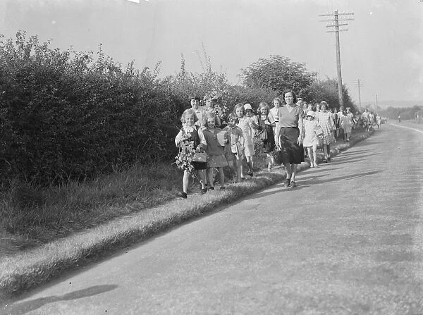Evacuated children go for a ramble in Wye, Kent. 1939