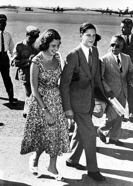 Ex King Simeon of Bulgaria and his sister Maria Luisa on their arrival in Rome to