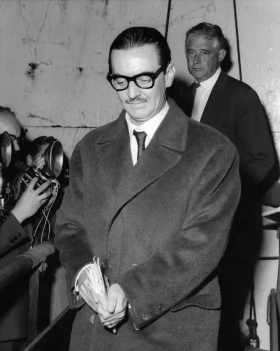 Framed Print : Ex President Janio Quadros of Brazil arrives at the Royal Victoria Docks. September 1961 Framed Print : Ex President Janio Quadros of Brazil arrives at the Royal Victoria Docks. September 1961