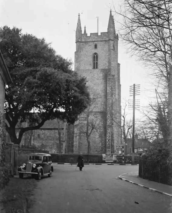 Framed Print : Exterior view of Lydd Church, Kent. 17 January 1939 Framed Print : Exterior view of Lydd Church, Kent. 17 January 1939