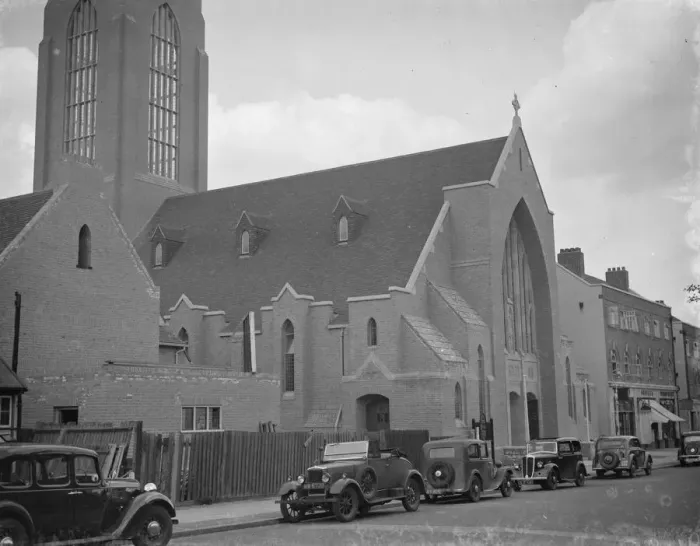 Framed Print : An exterior view of St Edmunds Catholic Church in Beckenham, Kent. 1938