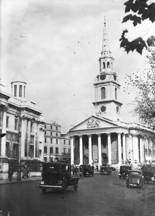 Framed Print : The famous London church. The Doric pillars and gracefully tapering spires of St Framed Print : The famous London church. The Doric pillars and gracefully tapering spires of St