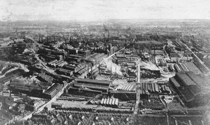 Framed Print : Famous Ruhr town to be seized by France. Essen, a general view of the great Krupp works Framed Print : Famous Ruhr town to be seized by France. Essen, a general view of the great Krupp works