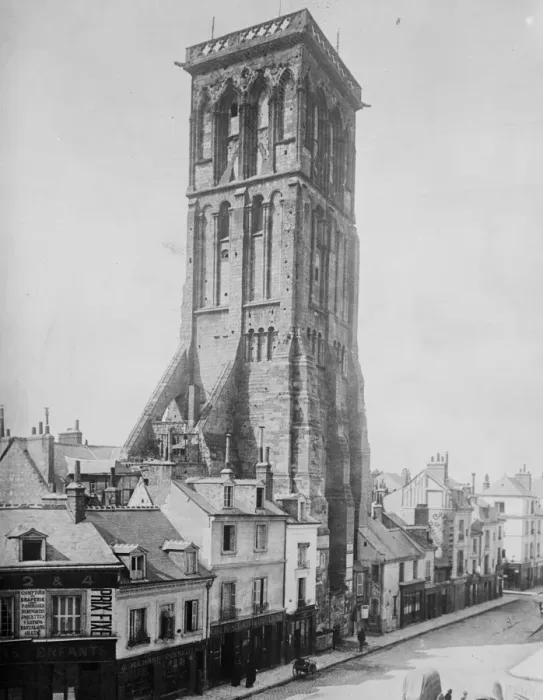 Framed Print : Famous XIIth century landmark which has Collapsed, blocking two streets and doing great damage
