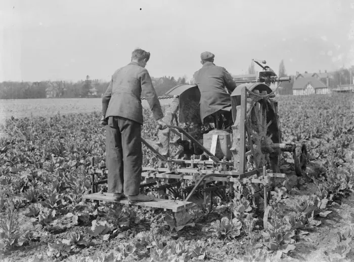 Framed Print : A farmer and his tractor at work in a field. 1935 Framed Print : A farmer and his tractor at work in a field. 1935