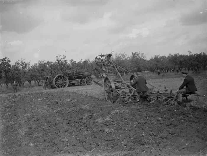 Framed Print : A farmer uses a steam engine to plough a field. 1935 Framed Print : A farmer uses a steam engine to plough a field. 1935