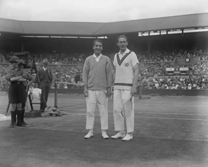 Framed Print : Final of the mens lawn tennis championship. Lacoste ( on left ) and Borotra photographed Framed Print : Final of the mens lawn tennis championship. Lacoste ( on left ) and Borotra photographed