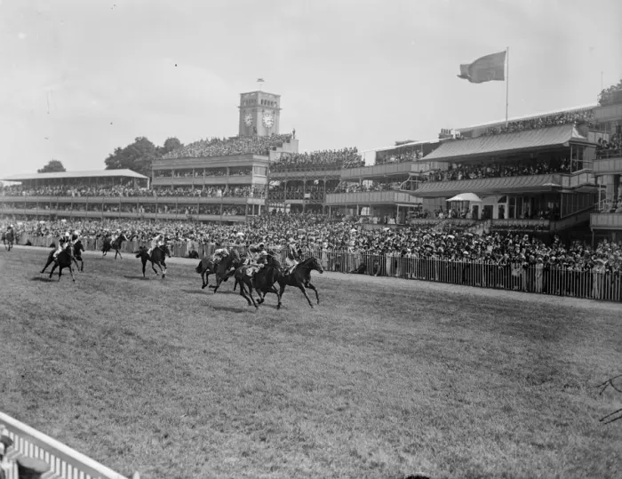 Framed Print : The finish of the Royal Hunt Cup at Ascot. The outsider, Mrs R R Jeffrey s