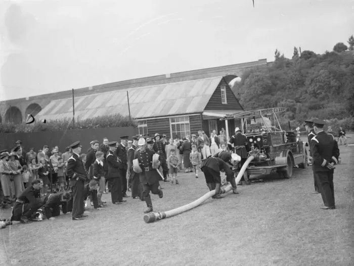 Framed Print : Fire brigade demonstration in Horton Kirby, Kent. 1936