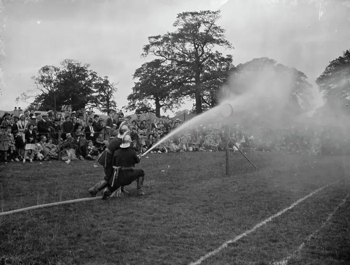 Framed Print : Fire brigade tournament at Danson Park, Bexley, London. The hose display Framed Print : Fire brigade tournament at Danson Park, Bexley, London. The hose display
