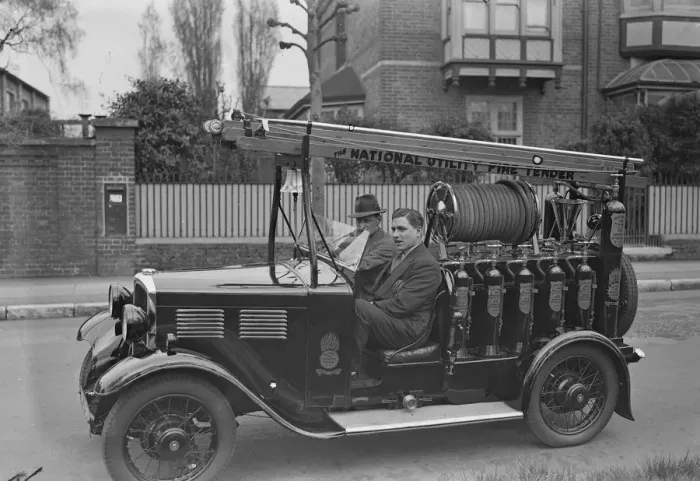 Framed Print : This fire engine invented by Richard Sansome is claimed to be the smallest fire engine