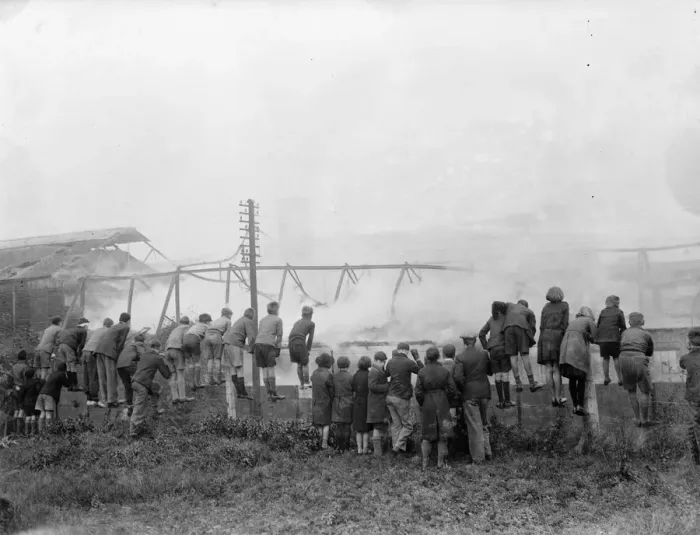 Framed Print : Fire at the the Vickers factory in Crayford, Kent. 1938