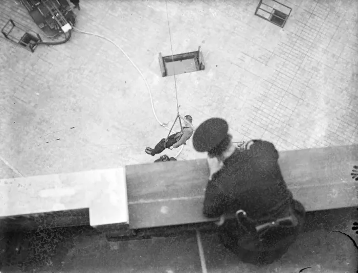 Framed Print : Fireman at the new headquarters are practising the display they would give when the King Framed Print : Fireman at the new headquarters are practising the display they would give when the King