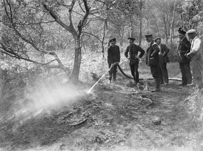 Framed Print : Firemen attempt to put out a fire on Chislehurst Common, Kent. 1939 Framed Print : Firemen attempt to put out a fire on Chislehurst Common, Kent. 1939