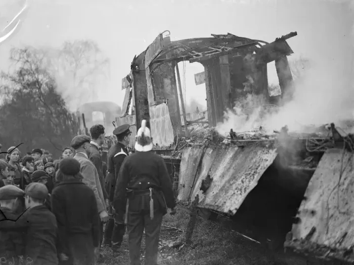 Framed Print : Firemen dealing with a fire on a train at Swanley, Kent. 1938