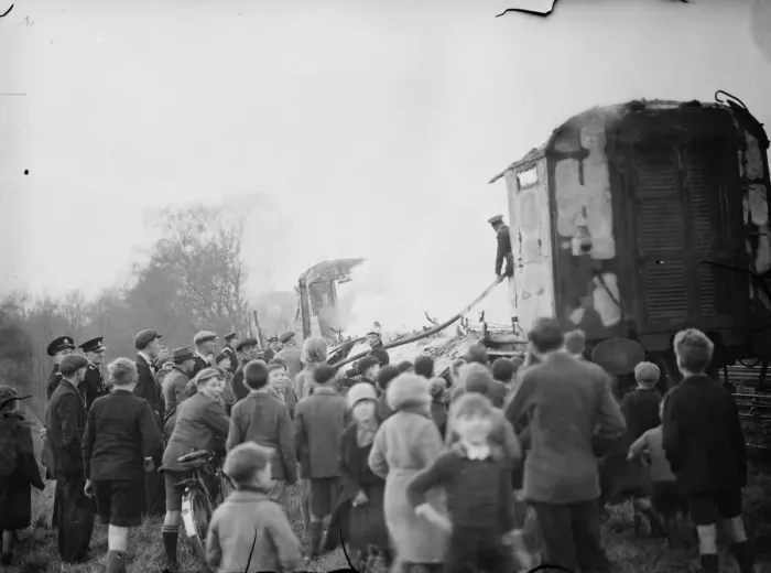 Framed Print : Firemen dealing with a fire on a train at Swanley, Kent. 1938
