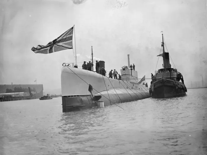 Framed Print : First British submarine with a name, newest type of vessel launched at Chatham