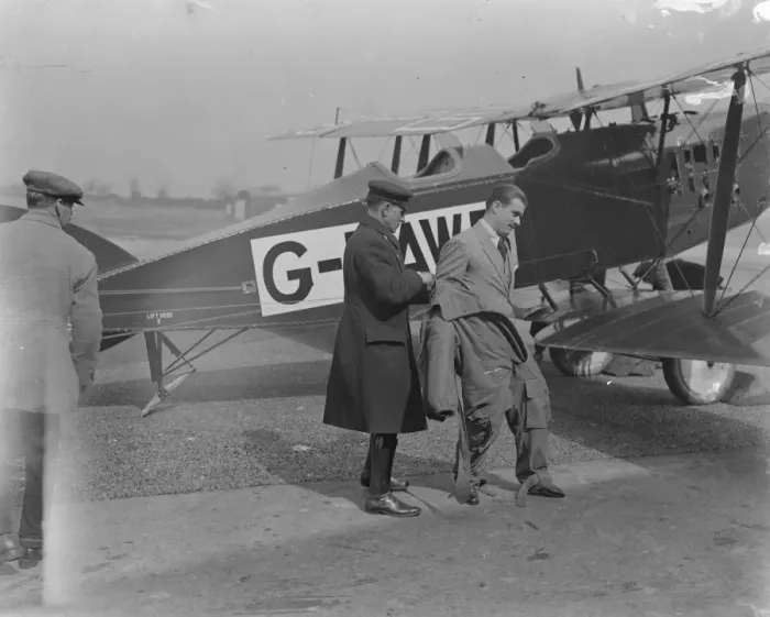 Framed Print : First Man to Own Aero Runabout Mr As Butler left Croydon this morning in his private Framed Print : First Man to Own Aero Runabout Mr As Butler left Croydon this morning in his private