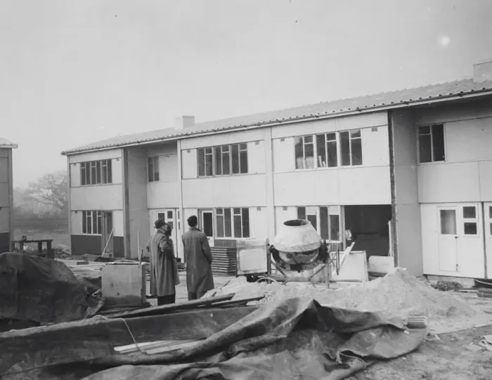 Framed Print : The first newly built houses take shape in south-east London. Living conditions