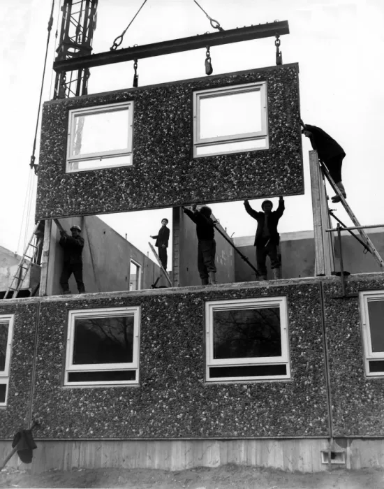 Framed Print : The first train loads of walls, floors, stairs and landings components for the London Framed Print : The first train loads of walls, floors, stairs and landings components for the London
