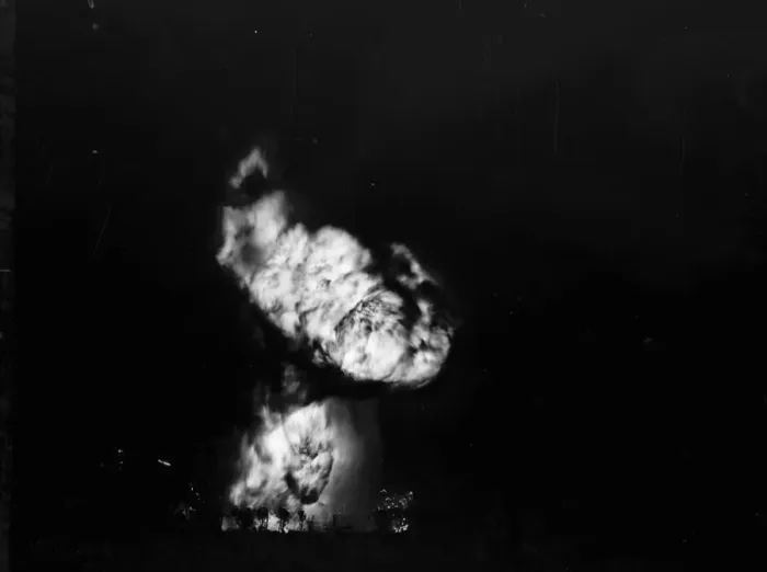 Framed Print : Flames and smoke from the fire at the tire dump in Ruxley, Kent. 2 June 1937 Framed Print : Flames and smoke from the fire at the tire dump in Ruxley, Kent. 2 June 1937
